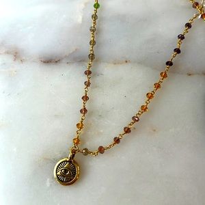 NWT Gemstone Gold Plated and Swaorvski Illuminati Charm Necklace